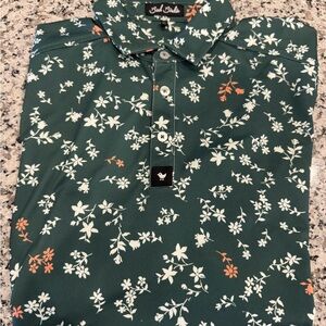 Bad Birdie Green and White Floral Polo